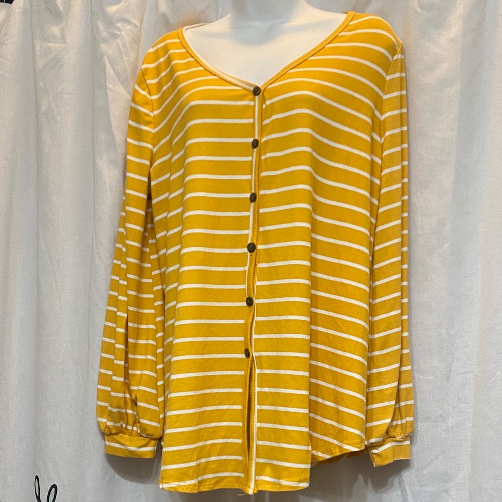 Reborn J Mustard Striped Button-Down Shirt